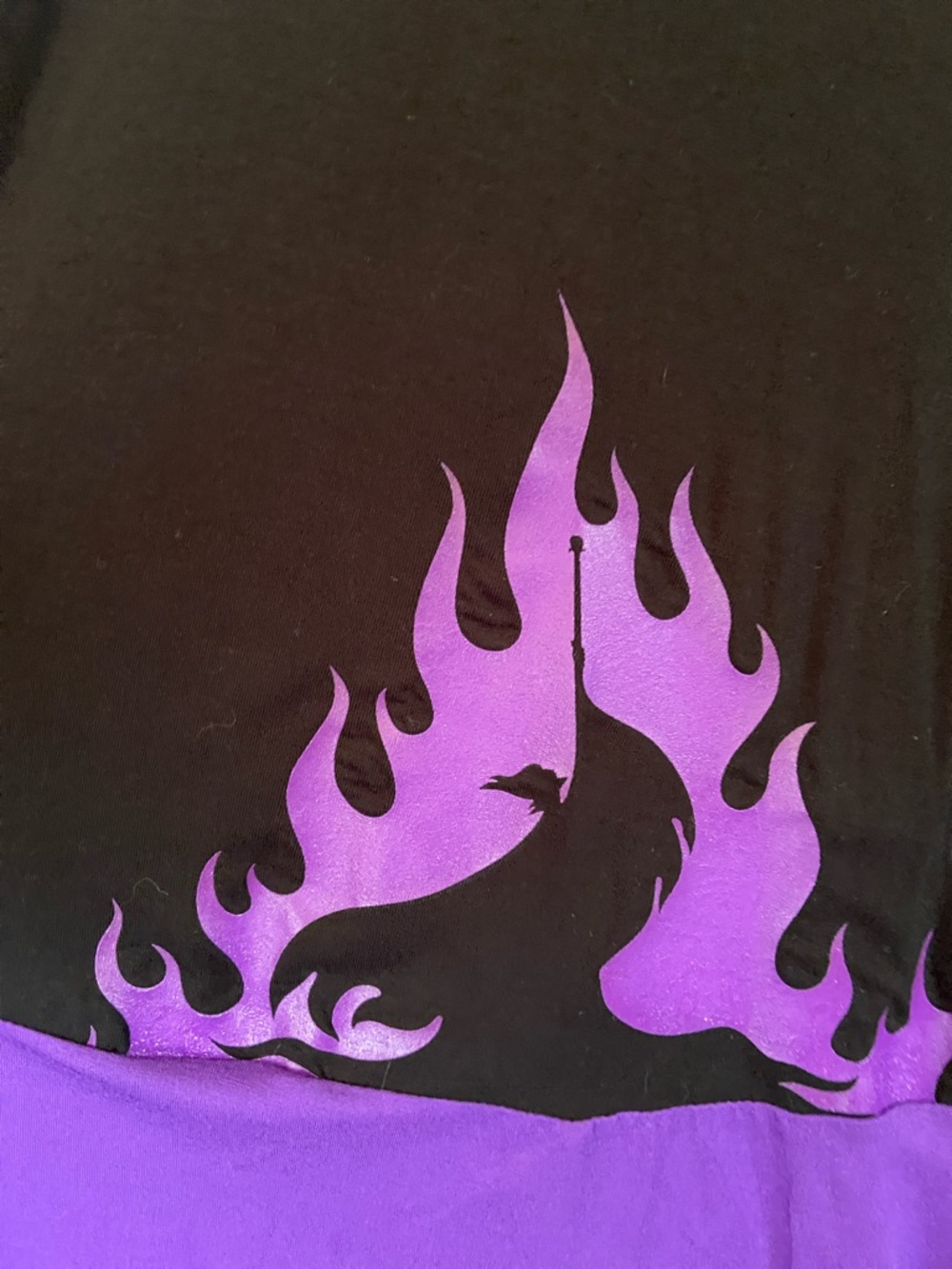 🏷️ Disney Maleficent Black Cold Shoulder Dress w/Purple Hem & Maleficent Image - Picture 2 of 8